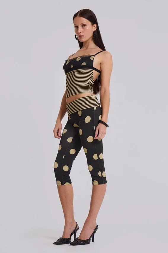 Pantalon capri Lola à revers, à rayures et pois