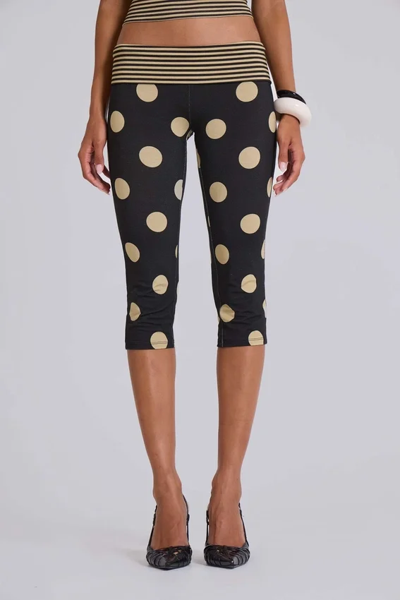 Pantalon capri Lola à revers, à rayures et pois