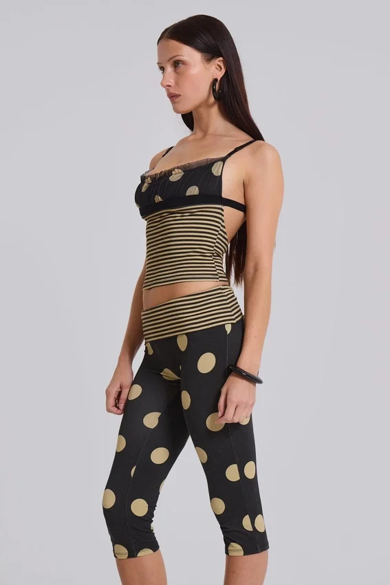 Pantalon capri Lola à revers, à rayures et pois