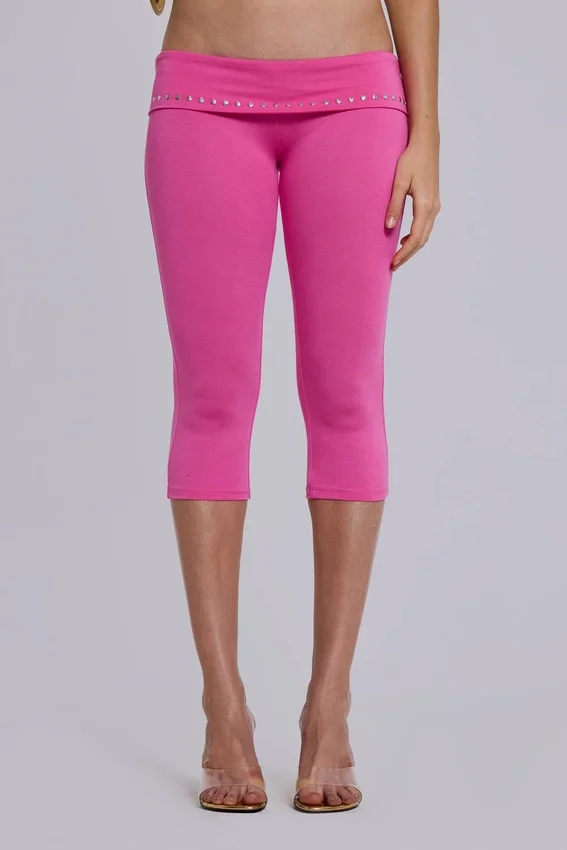 Pantalon capri Quinn en jersey clouté, rose