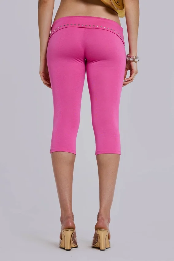 Pantalon capri Quinn en jersey clouté, rose