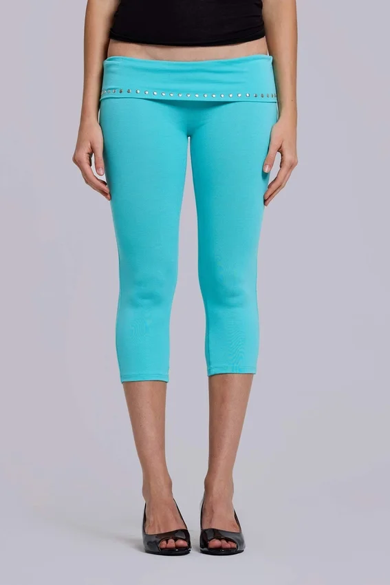 Pantalon capri Quinn en jersey clouté, turquoise