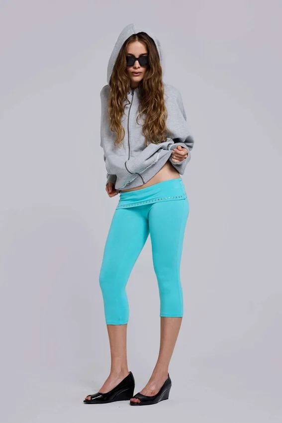 Pantalon capri Quinn en jersey clouté, turquoise