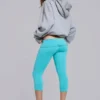 Pantalon capri Quinn en jersey clouté, turquoise