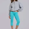 Pantalon capri Quinn en jersey clouté, turquoise