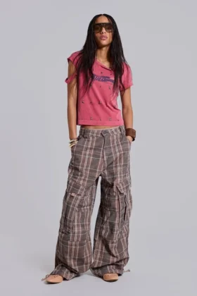 Pantalon cargo Cadet à carreaux marron