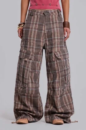 Pantalon cargo Cadet à carreaux marron