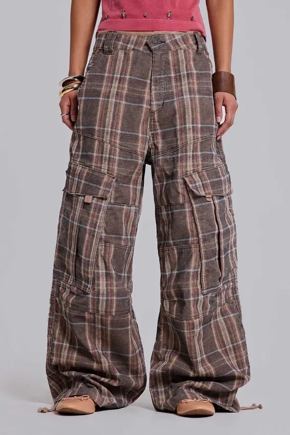 Pantalon cargo Cadet à carreaux marron