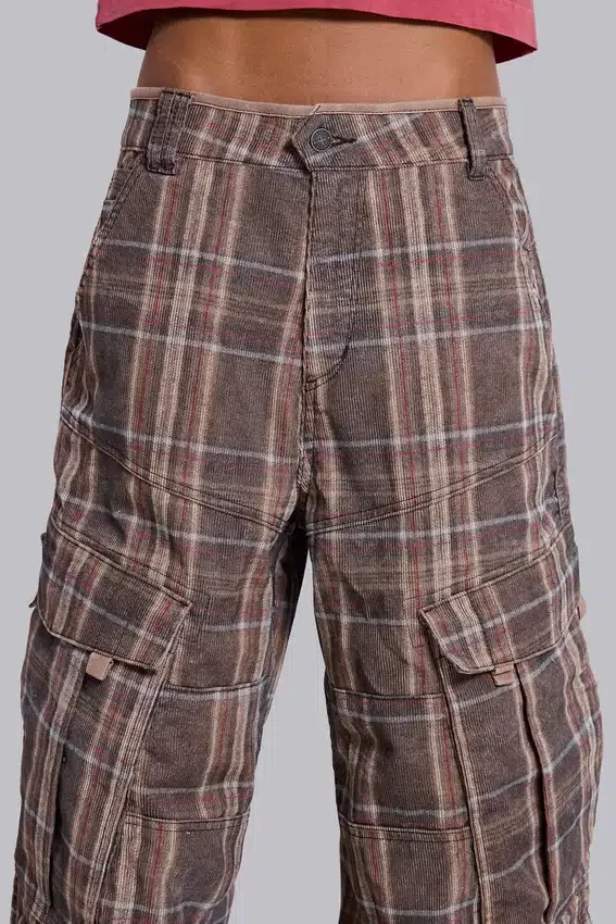 Pantalon cargo Cadet à carreaux marron