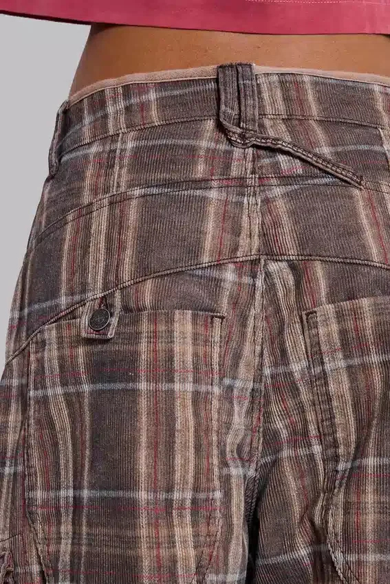 Pantalon cargo Cadet à carreaux marron
