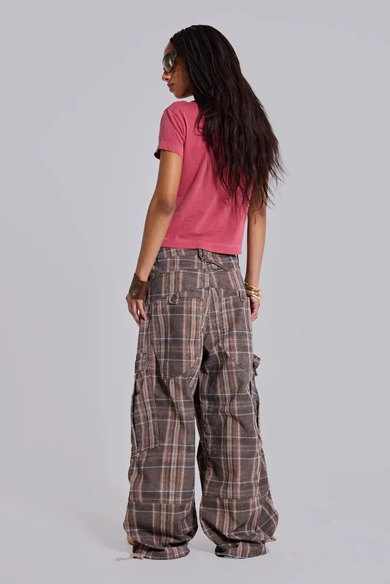Pantalon cargo Cadet à carreaux marron