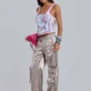 Pantalon cargo en satin clouté Briony