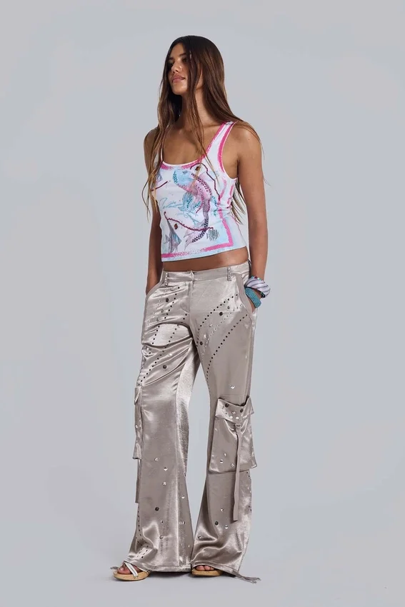 Pantalon cargo en satin clouté Briony
