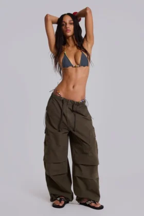 Pantalon cargo en toile de parachute kaki