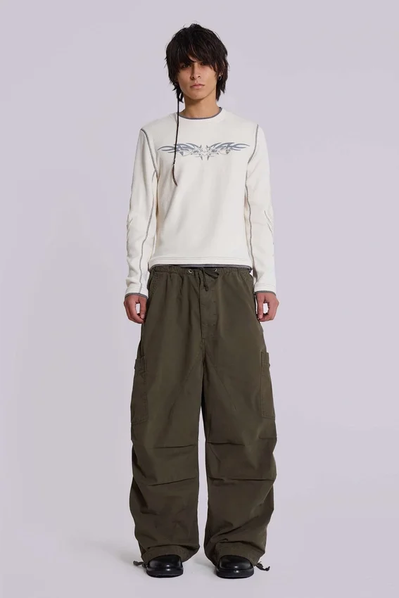 Pantalon cargo en toile de parachute kaki