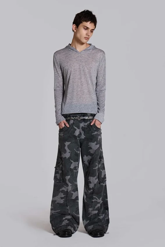 Pantalon cargo noir délavé motif camouflage Trooper