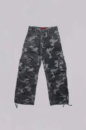 Pantalon cargo noir délavé motif camouflage Trooper
