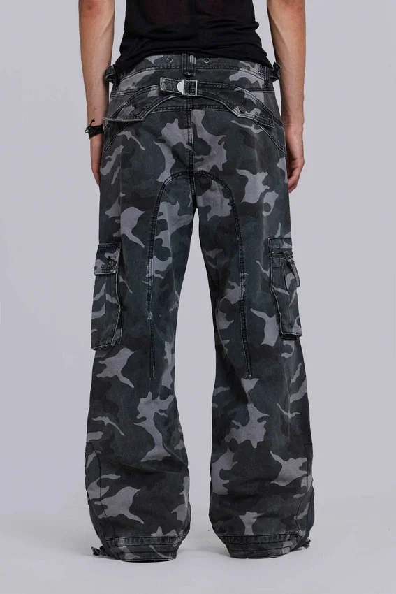Pantalon cargo noir délavé motif camouflage Trooper