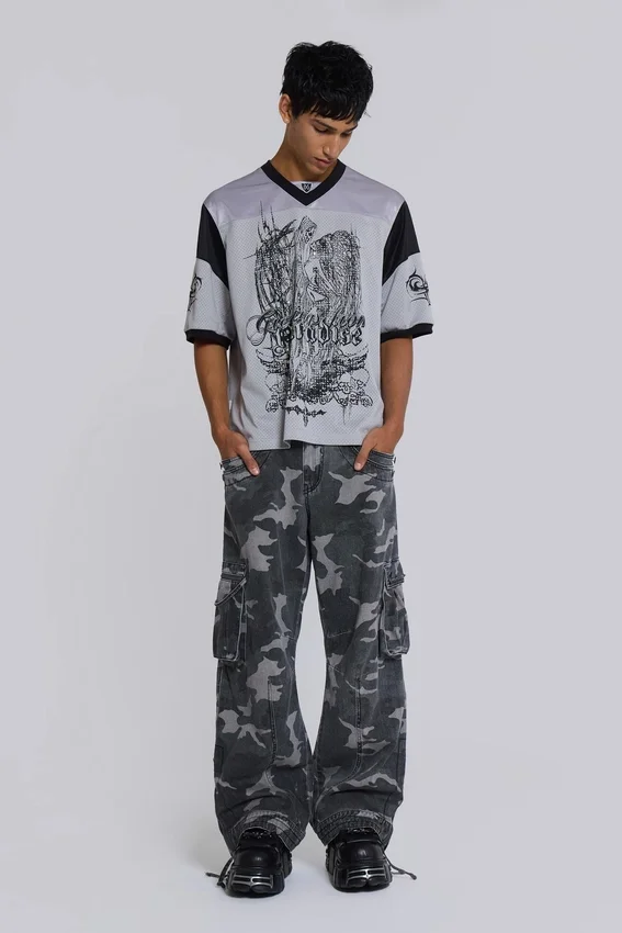 Pantalon cargo noir délavé motif camouflage Trooper