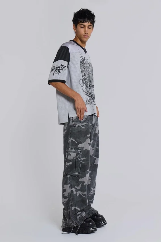 Pantalon cargo noir délavé motif camouflage Trooper