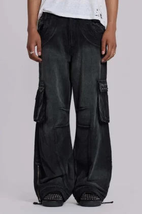 Pantalon cargo « Trooper » noir délavé au soleil