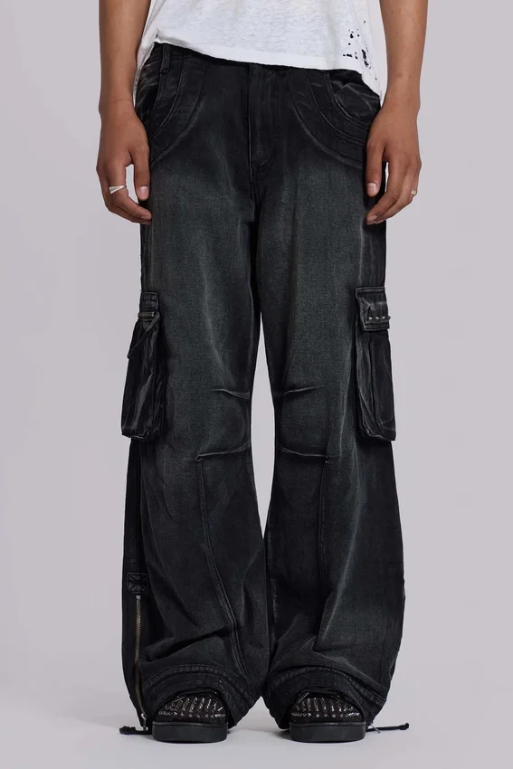 Pantalon cargo « Trooper » noir délavé au soleil
