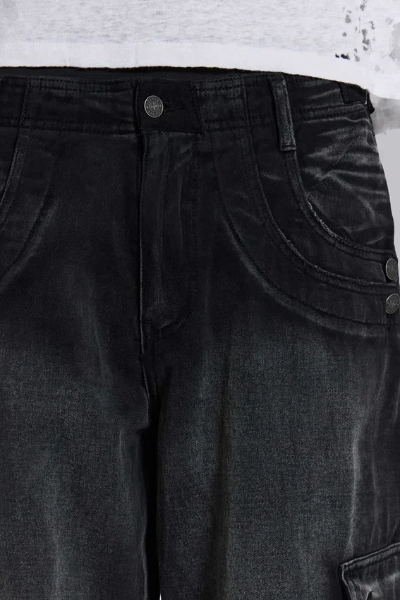 Pantalon cargo « Trooper » noir délavé au soleil