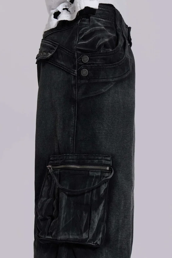 Pantalon cargo « Trooper » noir délavé au soleil