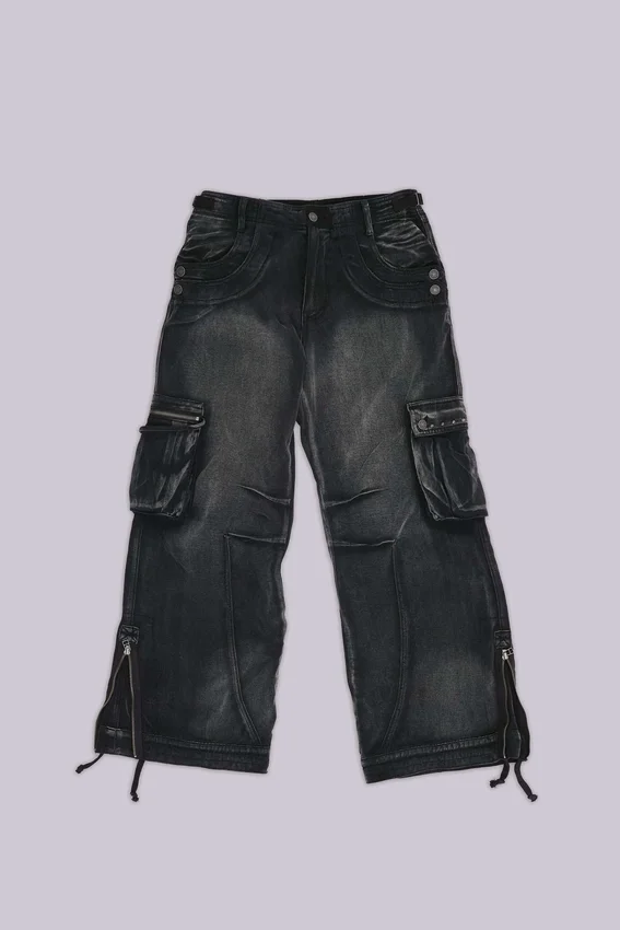 Pantalon cargo « Trooper » noir délavé au soleil