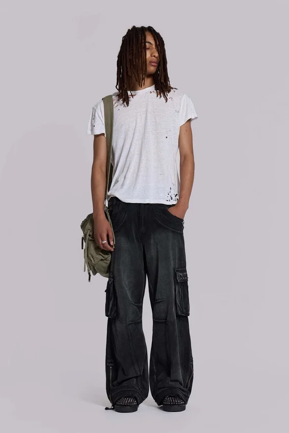 Pantalon cargo « Trooper » noir délavé au soleil
