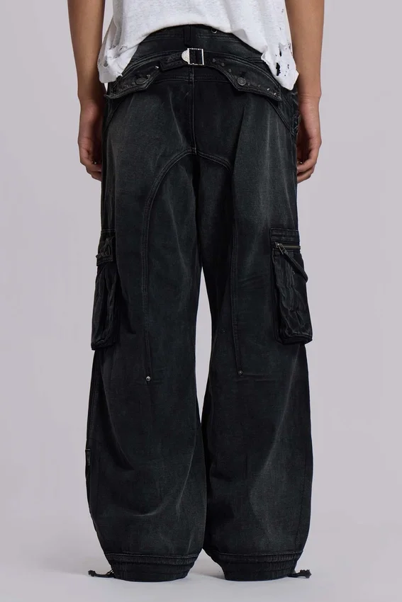 Pantalon cargo « Trooper » noir délavé au soleil