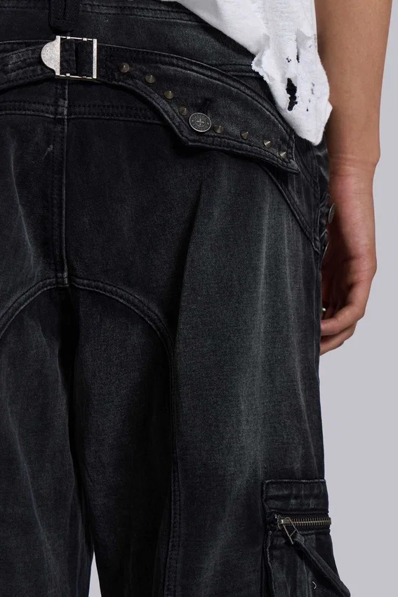 Pantalon cargo « Trooper » noir délavé au soleil
