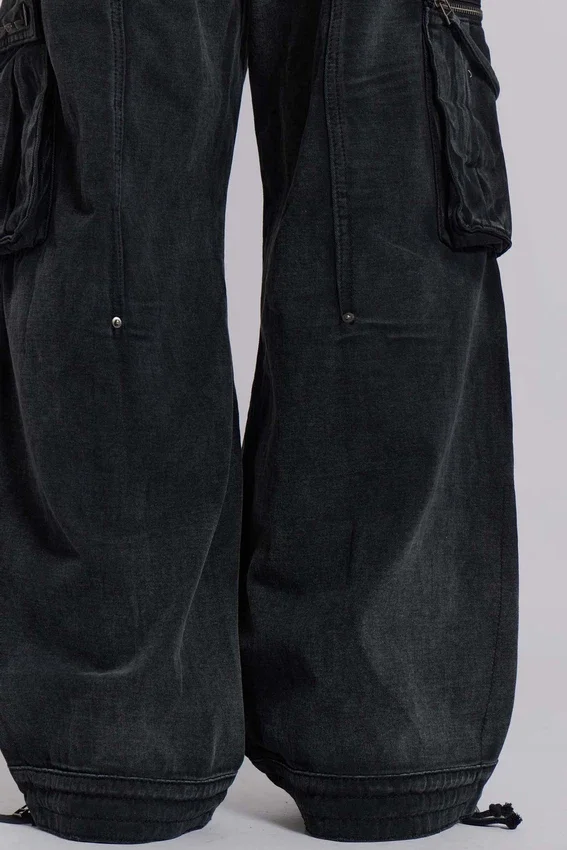 Pantalon cargo « Trooper » noir délavé au soleil