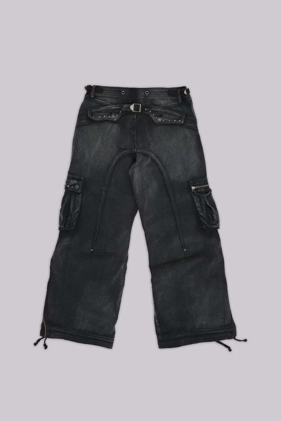 Pantalon cargo « Trooper » noir délavé au soleil