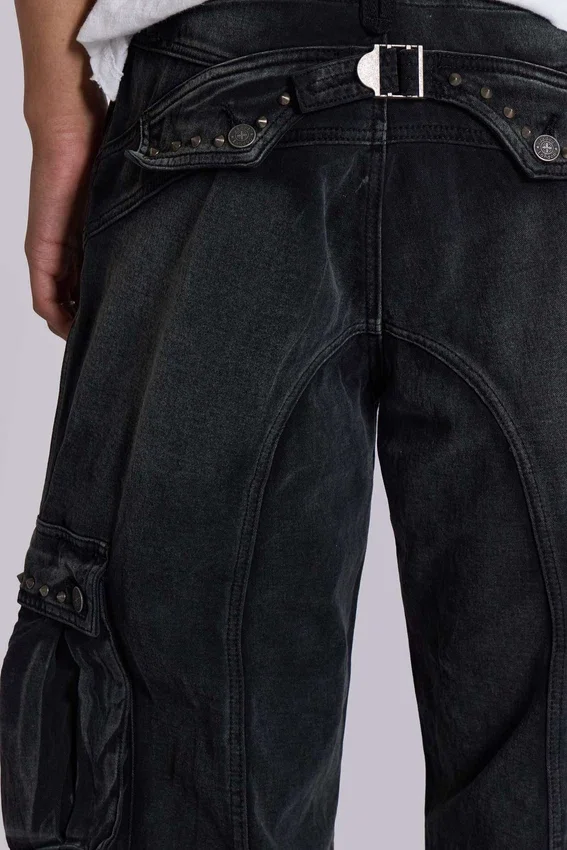 Pantalon cargo « Trooper » noir délavé au soleil