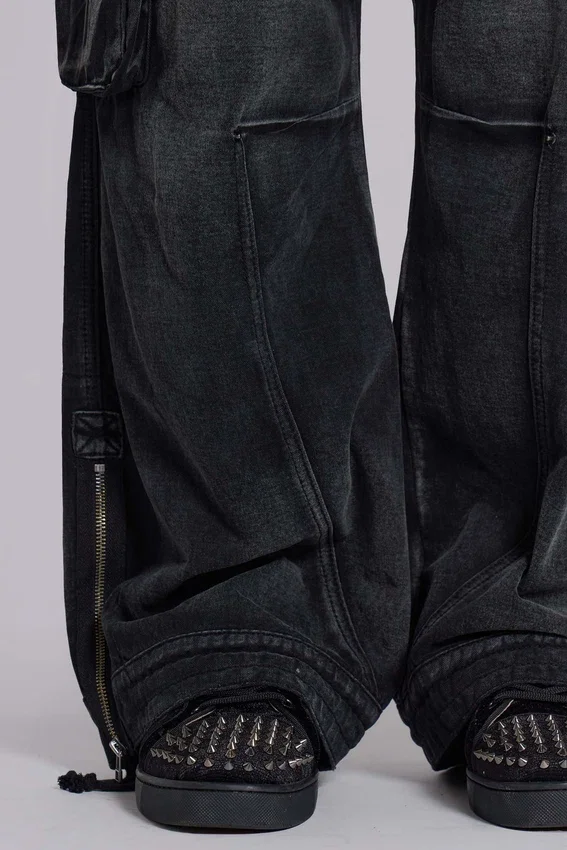 Pantalon cargo « Trooper » noir délavé au soleil