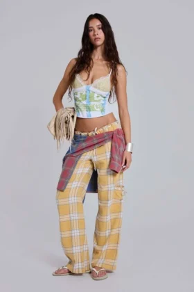 Pantalon à carreaux taille basse Vellora