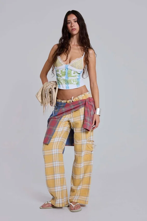 Pantalon à carreaux taille basse Vellora