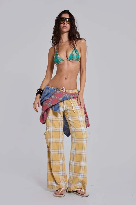 Pantalon à carreaux taille basse Vellora