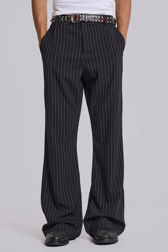 Pantalon de costume bootcut à rayures fines noires