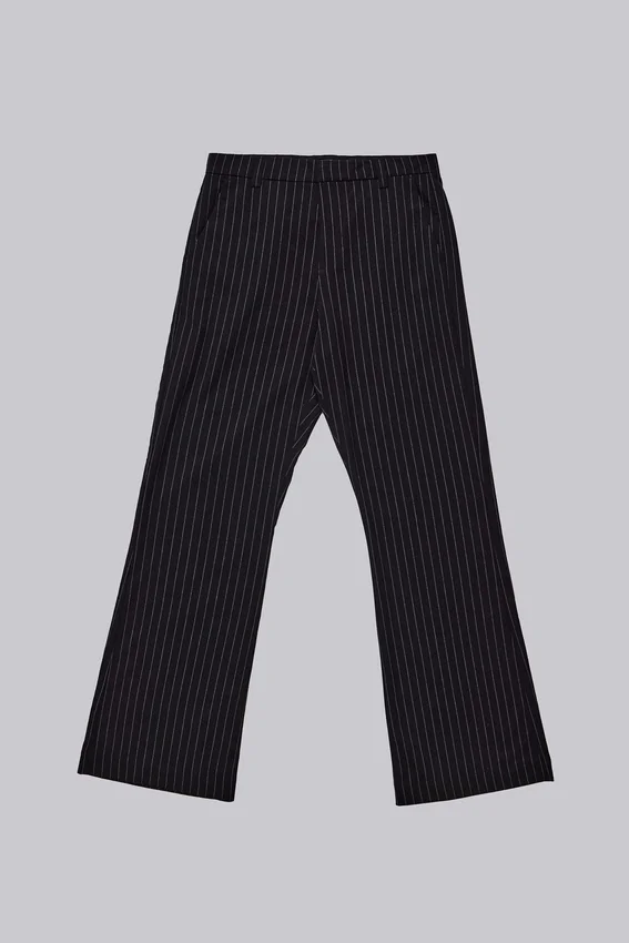 Pantalon de costume bootcut à rayures fines noires