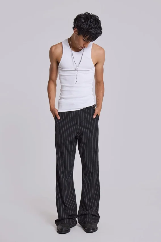 Pantalon de costume bootcut à rayures fines noires