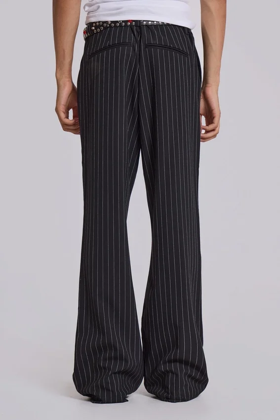 Pantalon de costume bootcut à rayures fines noires