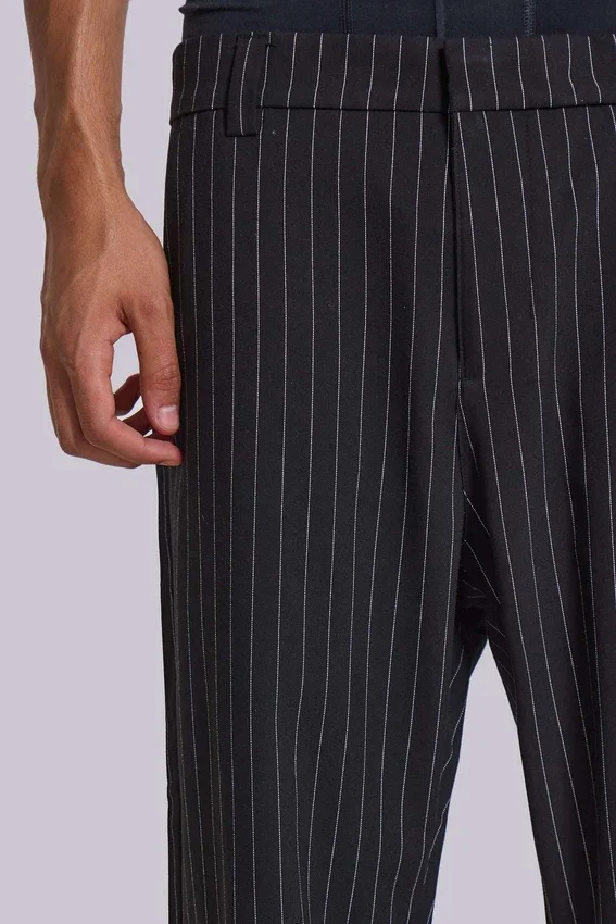 Pantalon de costume bootcut à rayures fines noires