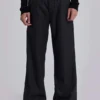 Pantalon de costume droit à plis charbon