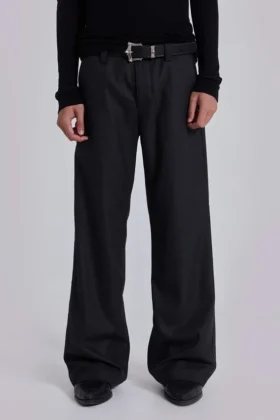 Pantalon de costume droit à plis charbon