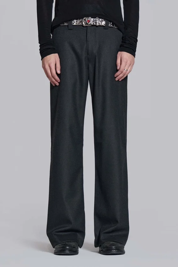 Pantalon de costume droit à plis charbon
