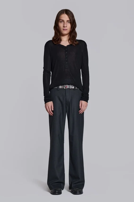 Pantalon de costume droit à plis charbon