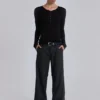 Pantalon de costume droit à plis charbon