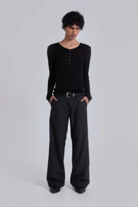 Pantalon de costume droit à plis charbon